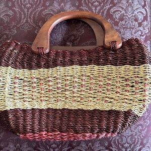 Handcrafted Woven Tote Bag - Brown and Cream